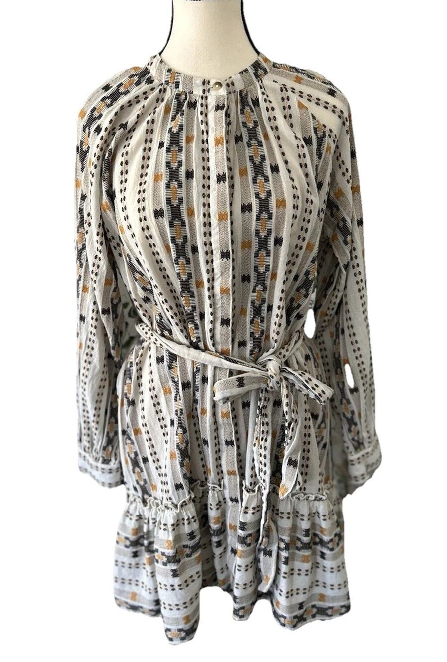 ANTHROPOLOGIE DRA Los Angeles Belted Long Balloon Sleeve Embroidered Pattern S